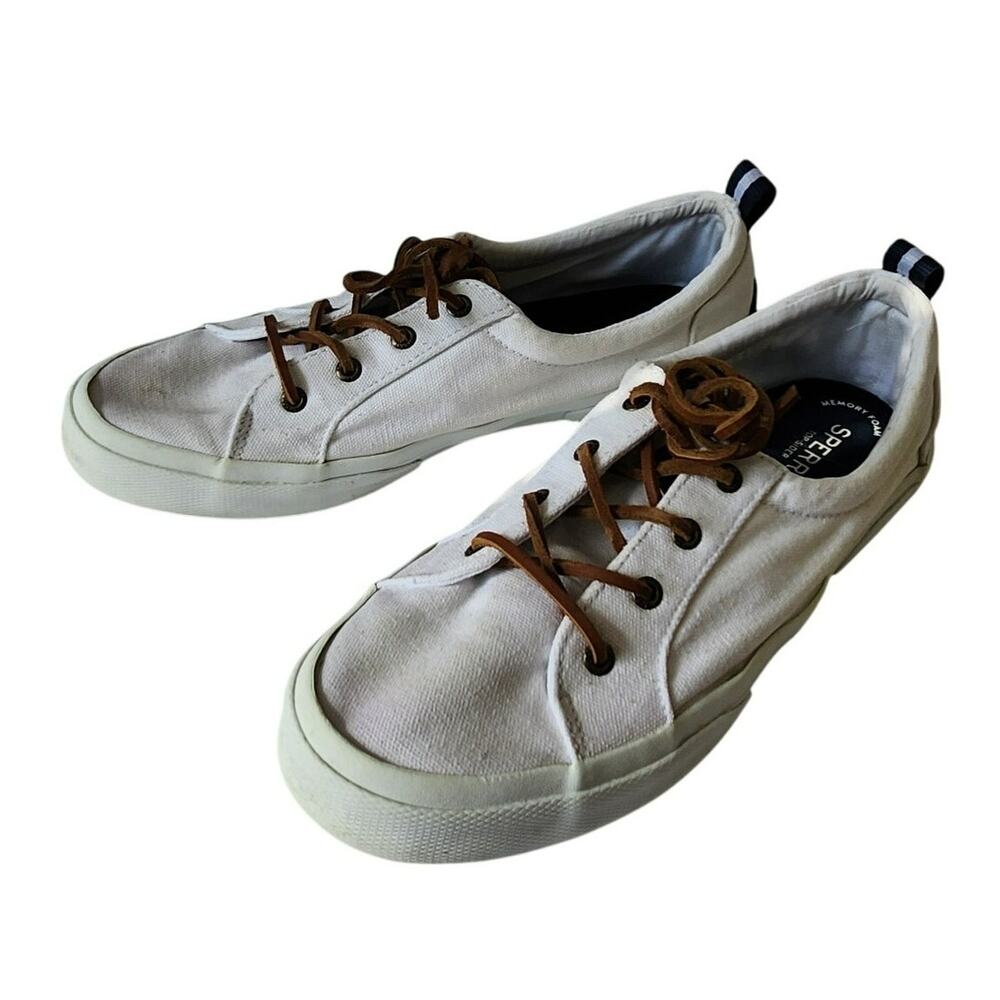 Sperry Canvas Boat Shoes in White with Leather Laces Women's Size 10